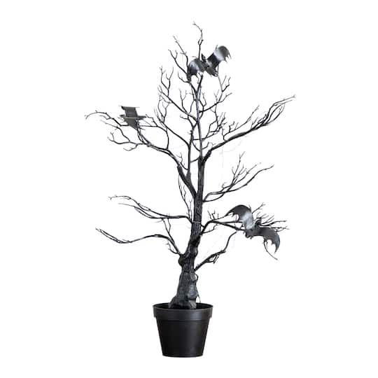 2Ft Pre-Lit Artificial Halloween Black Spooky Twig Tree with Bats and 40 Orange & Purple LED Lights By Nearly Natural | 10" x 10" x 24" | Michaels®